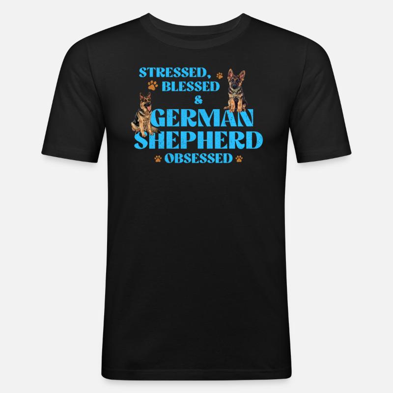GERMAN SHEPHERD OBSESSED STRESSED Lustig - Männer Slim Fit T-Shirt - Schwarz