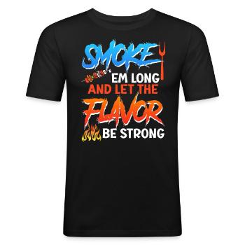 Grillfeier FUMEZ-LES LONGTEMPS, LAISSEZ LA SAVEUR ÊTRE FORTE - T-shirt près du corps Homme - noir - Devant - Nik (191cm)