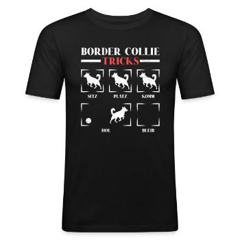 BORDER COLLIE TRICKS Sture Border Collie Hunde - Männer Slim Fit T-Shirt - Schwarz - Vorne - Nik (191cm)