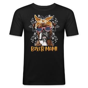 Deutscher Boxer Hundemama BOXER MAMI Boxer - Männer Slim Fit T-Shirt - Schwarz - Vorne - Nik (191cm)