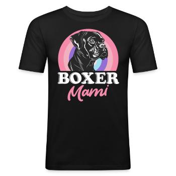 BOXER MAMI Deutscher Boxer Hund Besitzerin - Männer Slim Fit T-Shirt - Schwarz - Vorne - Nik (191cm)