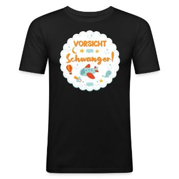 Schwangerschaft VORSICHT SCHWANGER! Lustiges Baby - Männer Slim Fit T-Shirt - Schwarz - Vorne - Nik (191cm)