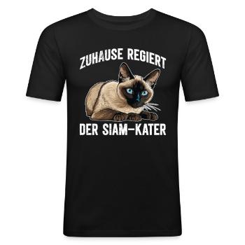 Siamkatze ZUHAUSE REGIERT DER SIAM KATER Lustig - Männer Slim Fit T-Shirt - Schwarz - Vorne - Nik (191cm)