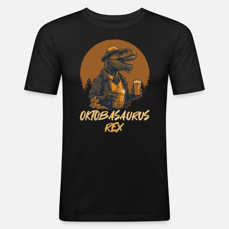 Oktbasaurusrex Bier Dinosaurier Biertrinker - Männer Slim Fit T-Shirt - Schwarz