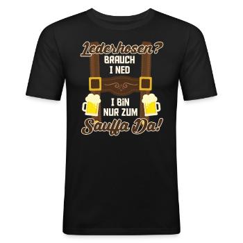 LEATHER PANTS? I DON'T NEED I AM ONLY THERE FOR DRINKING - Men's Slim Fit T-Shirt - black - Front - Nik (191cm)