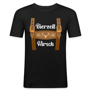 Bierzelt Hirsch mit Lederhosen Bayern - Männer Slim Fit T-Shirt - Schwarz - Vorne - Nik (191cm)