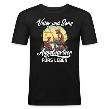 SOHN UND VATER ANGELTEAM FÜRS LEBEN Angeln Hobby - Männer Slim Fit T-Shirt - Schwarz - Vorne - Nik (191cm)