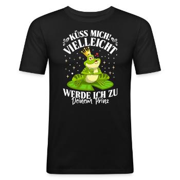 Fasching KÜSS MICH VIELLEICHT WERD ICH ZUM PRINZ - Männer Slim Fit T-Shirt - Schwarz - Vorne - Nik (191cm)