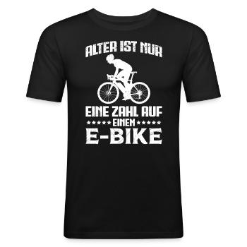 E-Bike ALTER IST NUR EINE ZAHL AUF EINEM E-BIKE - Männer Slim Fit T-Shirt - Schwarz - Vorne - Nik (191cm)