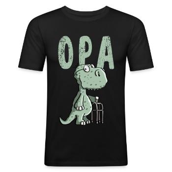 Opa Dinosaurier - Großvater - Geschenk - Männer Slim Fit T-Shirt - Schwarz - Vorne - Nik (191cm)