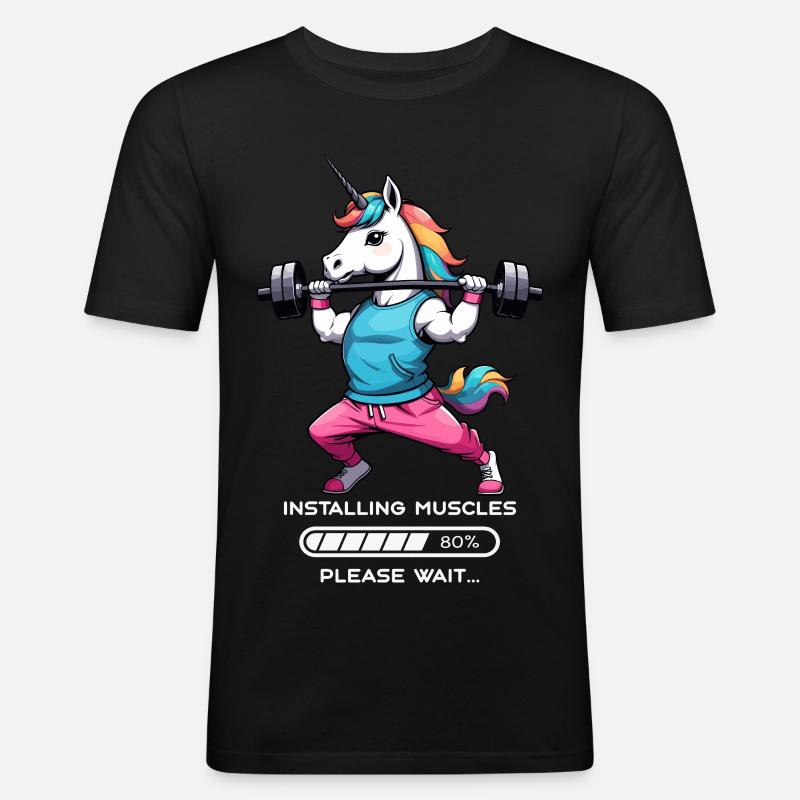 Bodybuilder Einhorn - Männer Slim Fit T-Shirt - Schwarz