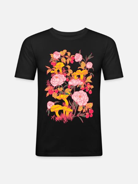 PEONIES AND CHANTERELLES - Men's Slim Fit T-Shirt - black