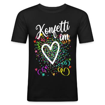 Konfetti im Herzen - Karneval im Blut - Männer Slim Fit T-Shirt - Schwarz - Vorne - Nik (191cm)