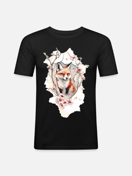 Fox Cherry Blossoms - Men's Slim Fit T-Shirt - black