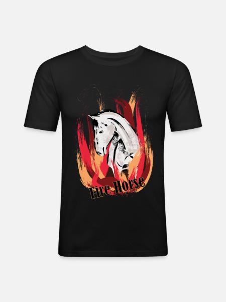 Feuerpferd – Illustration mit Flammen - Männer Slim Fit T-Shirt - Schwarz