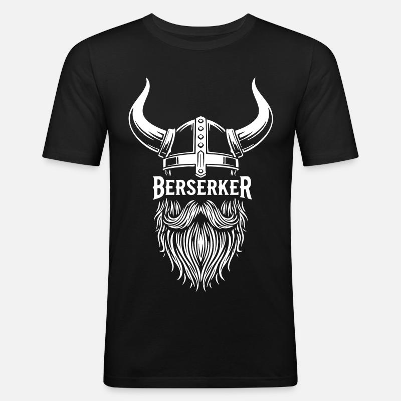 Wikinger-Berserker-Hornhelm-Bart-Maskottchen - Männer Slim Fit T-Shirt - Schwarz