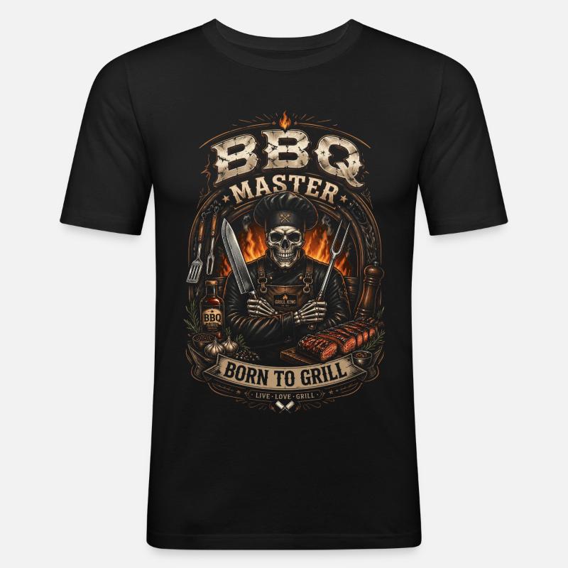 Master BBQ Skeleton Grill – Barbecue-Humor - Männer Slim Fit T-Shirt - Schwarz