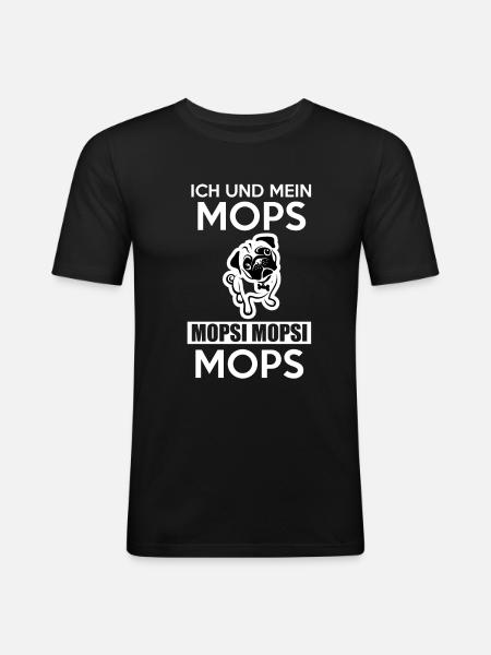 Mopsi Mops Pug - Männer Slim Fit T-Shirt - Schwarz