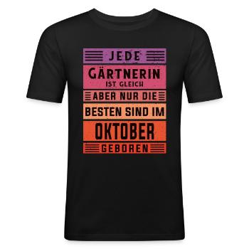 Gärtnerin Geburtstag Oktober geboren - Männer Slim Fit T-Shirt - Schwarz - Vorne - Nik (191cm)