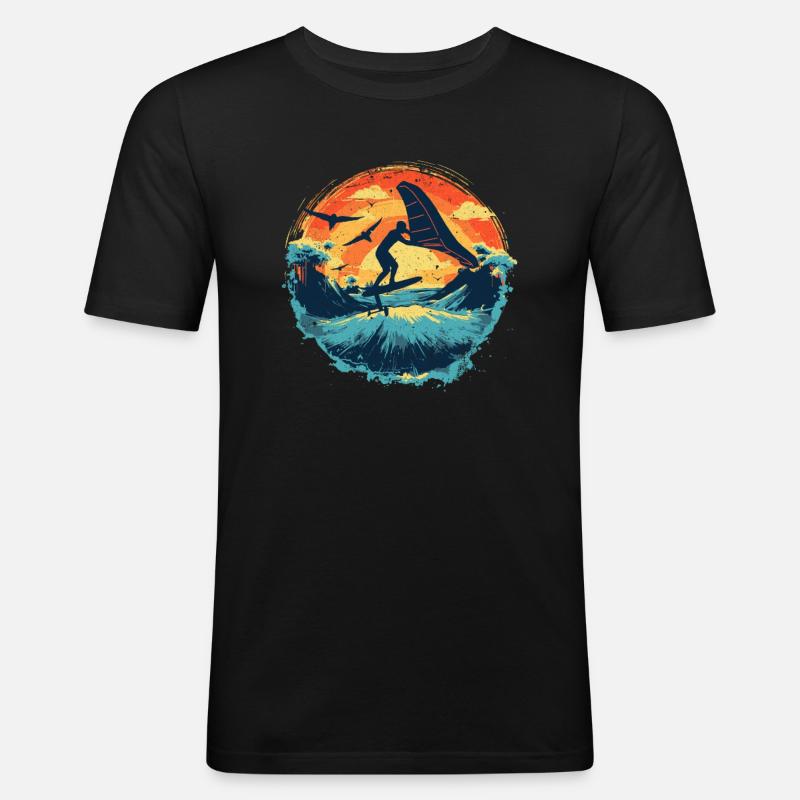 Wingfoil-Surfer Wingfoiling-Board Hydrofoil - Männer Slim Fit T-Shirt - Schwarz