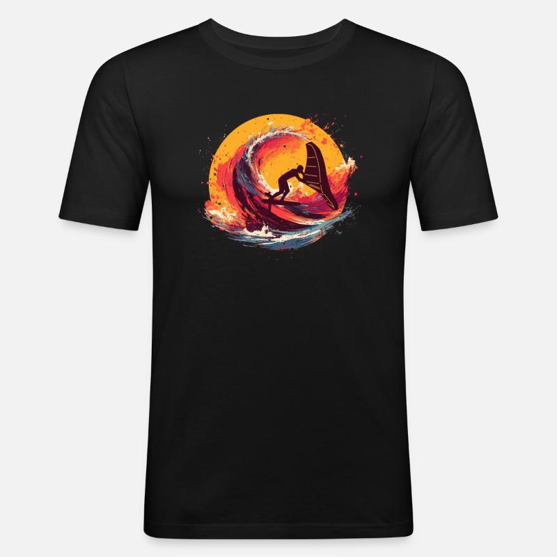 Wingfoil-Surfer Wingfoiling-Boards Hydrofoil - Männer Slim Fit T-Shirt - Schwarz