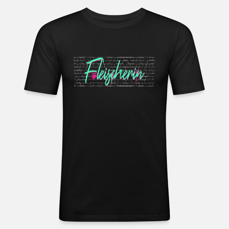 Metzger Abschluss-Geschenk Fleischerin - Männer Slim Fit T-Shirt - Schwarz