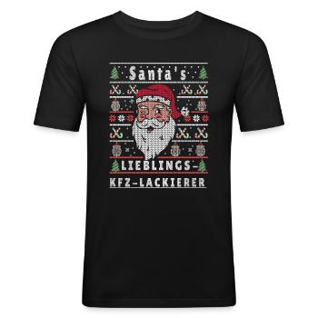 Ugly Christmas SANTA'S FAVORITE CAR PAINTER - Men's Slim Fit T-Shirt - black - Front - Nik (191cm)