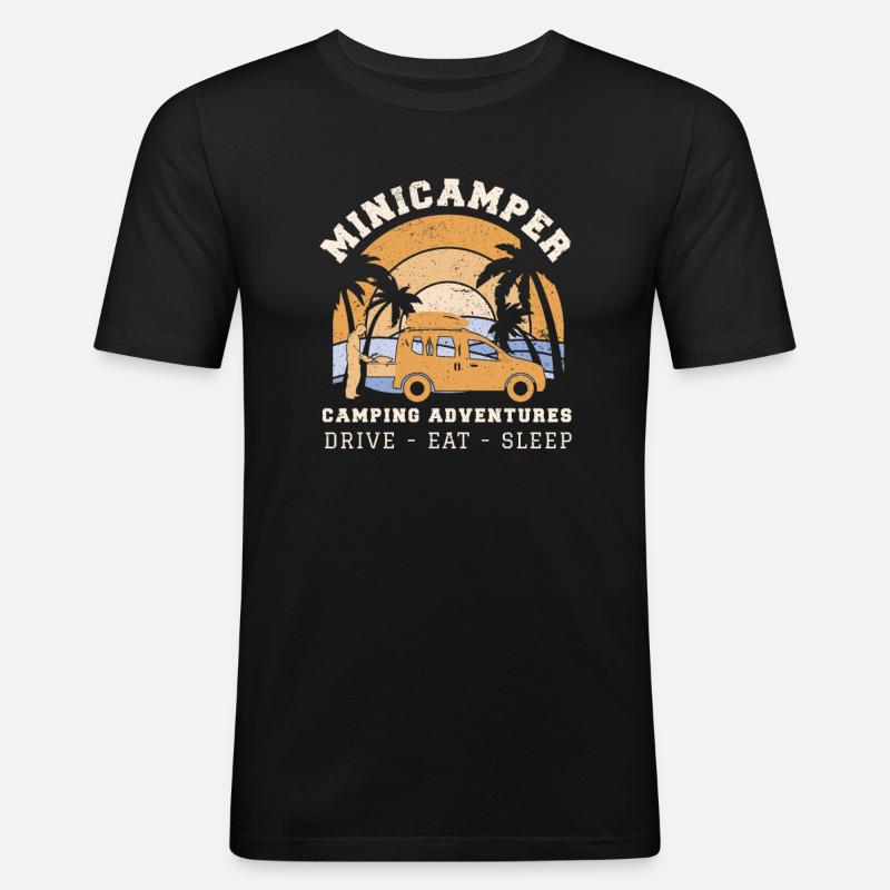 Minicamper ADVENTURES Camping-Camper Microcamper - Männer Slim Fit T-Shirt - Schwarz