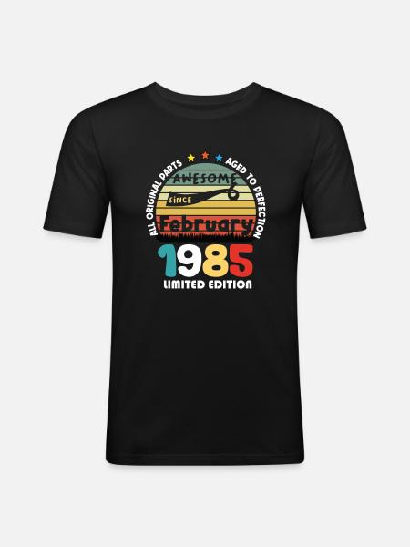 39 Years Old Made In 1985 Vintage February 1985 - Men's Slim Fit T-Shirt - black