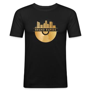 Disque vinyle Disco Musique - T-shirt près du corps Homme - noir - Devant - Nik (191cm)