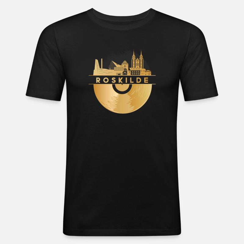Vinyl-Schallplatte - Skyline-Dänemark-Roskilde - Männer Slim Fit T-Shirt - Schwarz