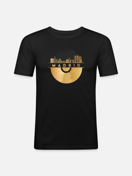 Disque vinyle - Skyline-Espagne-Madrid - T-shirt près du corps Homme - noir