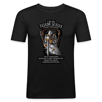 Ritter Templer Crusader Shirt - Ich bin auf Team Jesus - Männer Slim Fit T-Shirt - Schwarz - Vorne - Nik (191cm)