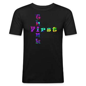 Pensez d’abord - T-shirt près du corps Homme - noir - Devant - Nik (191cm)