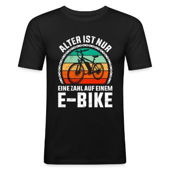 E-Bike ALTER IST NUR EINE ZAHL AUF EINEM E-BIKE - Männer Slim Fit T-Shirt - Schwarz - Vorne - Nik (191cm)