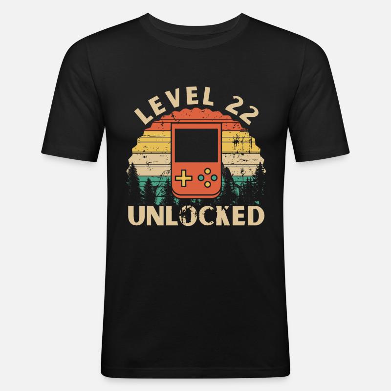 Level 22 freigeschaltet - Männer Slim Fit T-Shirt - Schwarz