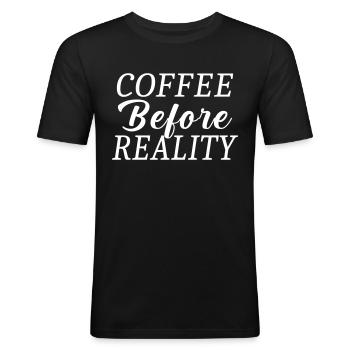 Le café avant la réalité - T-shirt près du corps Homme - noir - Devant - Nik (191cm)