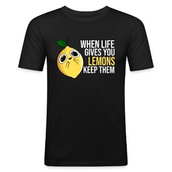 Zitrone Spruch - Männer Slim Fit T-Shirt - Schwarz - Vorne - Nik (191cm)