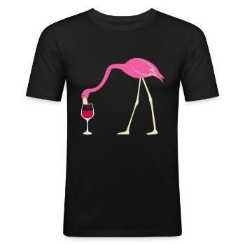 Lustiges Durstiger Flamingo Rotwein Geschenk - Männer Slim Fit T-Shirt - Schwarz - Vorne - Nik (191cm)
