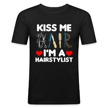 Küss Mich Ich bin ein Friseur Friseurin lustig - Männer Slim Fit T-Shirt - Schwarz - Vorne - Nik (191cm)