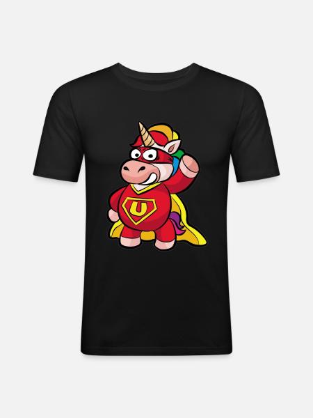Superheld Einhorn - Männer Slim Fit T-Shirt - Schwarz