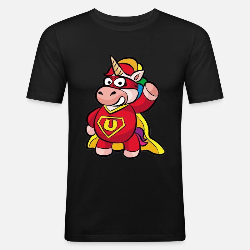 Superheld Einhorn - Männer Slim Fit T-Shirt - Schwarz