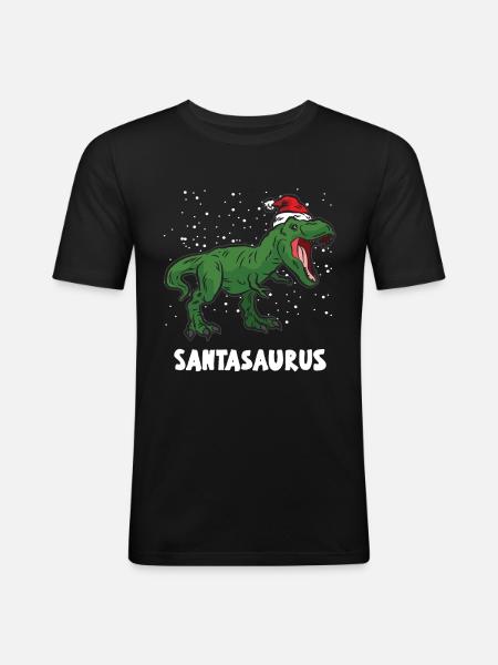 SANTASAURUS dino dinosaur julehumor - Slim Fit T-skjorte for menn - svart