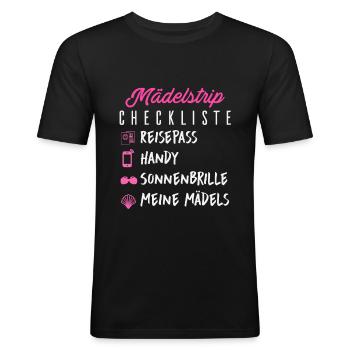 Mädelstrip Checkliste Girls Trip Crew Mädelstour - Männer Slim Fit T-Shirt - Schwarz - Vorne - Nik (191cm)
