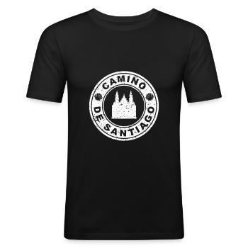 Jakobsweg Pilger Santiago de Compostella - Männer Slim Fit T-Shirt - Schwarz - Vorne - Nik (191cm)