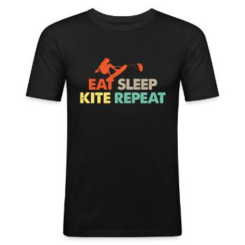 Kite Surfen Kiten Essen Wiederholen Fun Geschenk - Männer Slim Fit T-Shirt - Schwarz - Vorne - Nik (191cm)