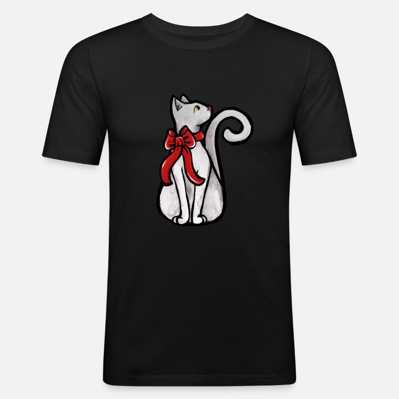 Vit julkatt - Slim Fit T-shirt herr - svart