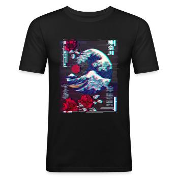 Japanischer Great Wave Off Kanagawa - Männer Slim Fit T-Shirt - Schwarz - Vorne - Nik (191cm)