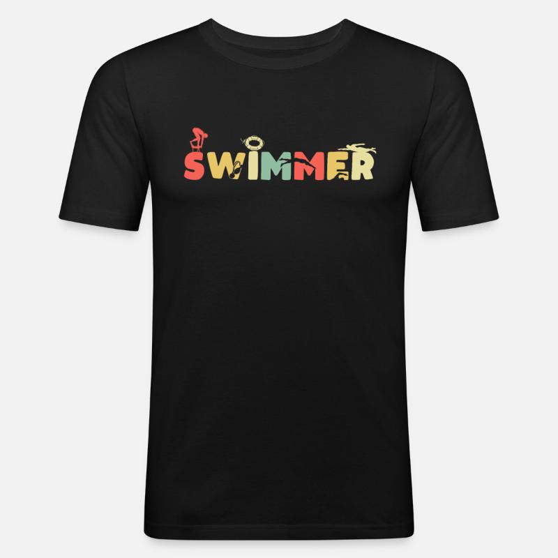 Schwimmen Schwimmer - Männer Slim Fit T-Shirt - Schwarz
