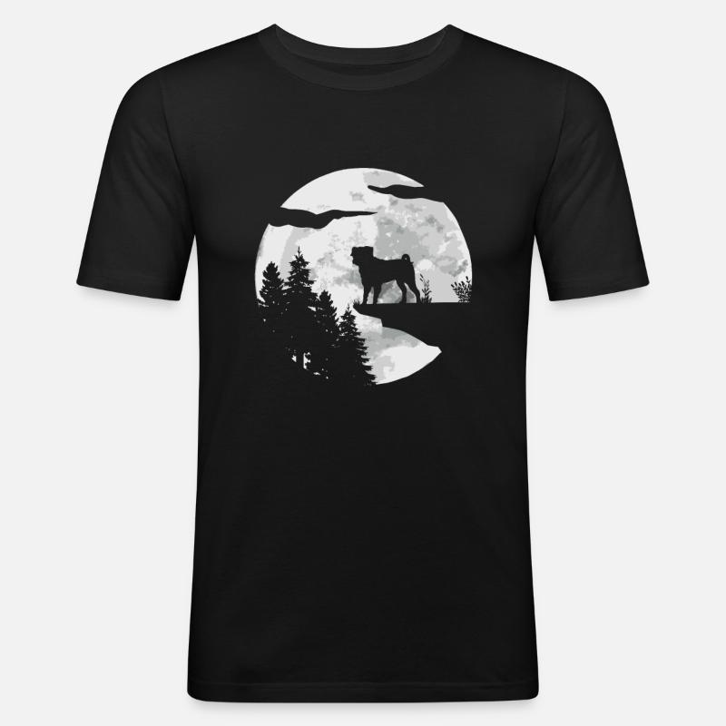 Mops Hund - Männer Slim Fit T-Shirt - Schwarz